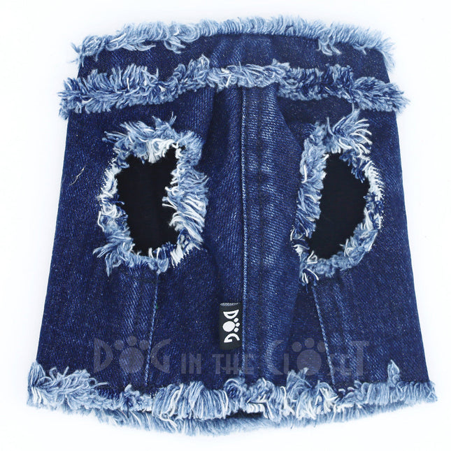 The New York Frayed Denim Harness Vest