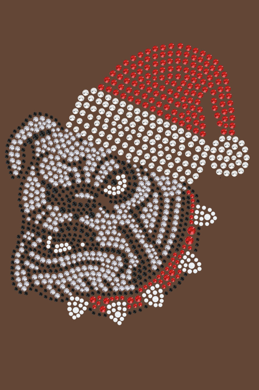 Bulldog Face (White) with Santa Hat - Bandana Brown