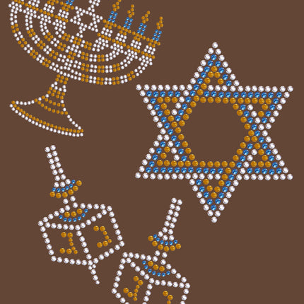 Menorah, Dreidel & Star of David (Blue, Silver, & Gold) - Women's T-shirt