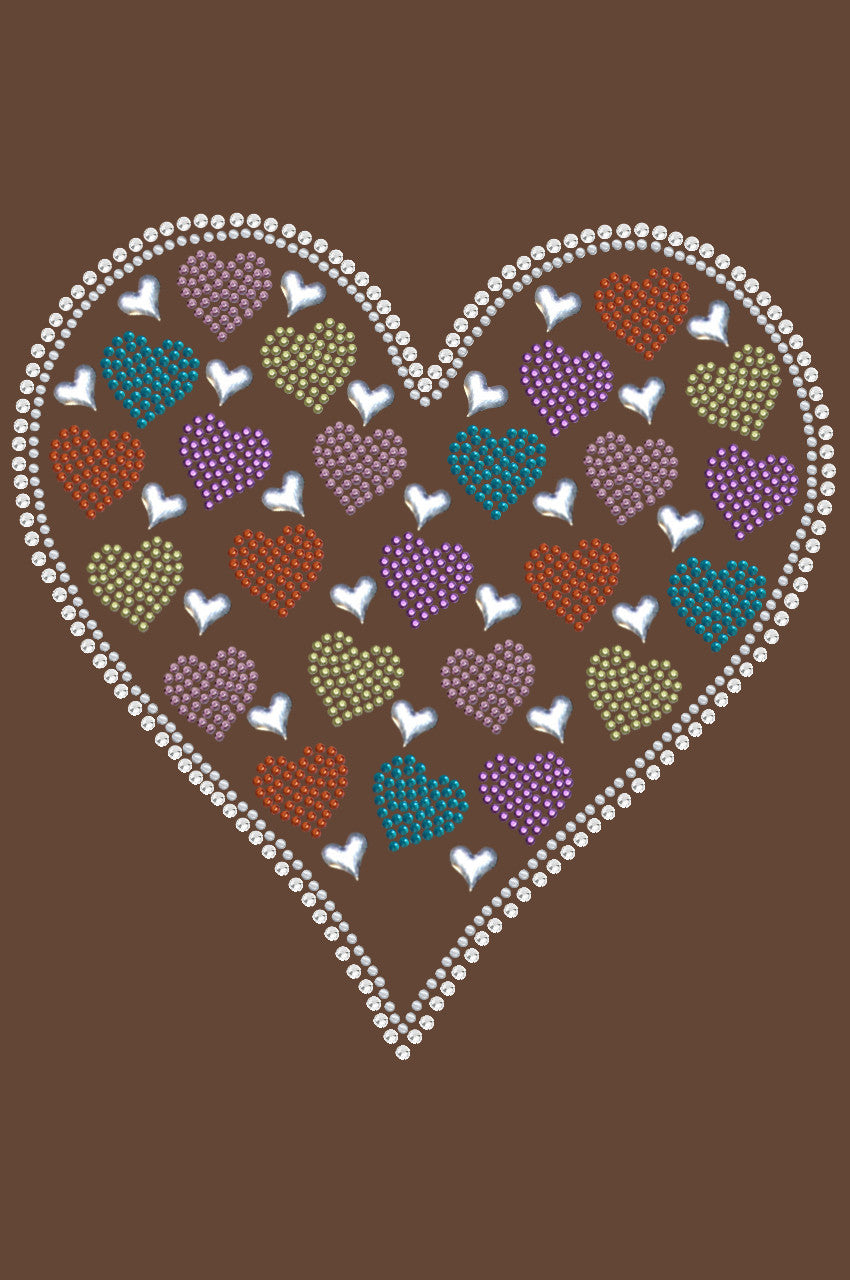 Heart with Multicolor Rhinestud Hearts - Women's T-shirt Brown