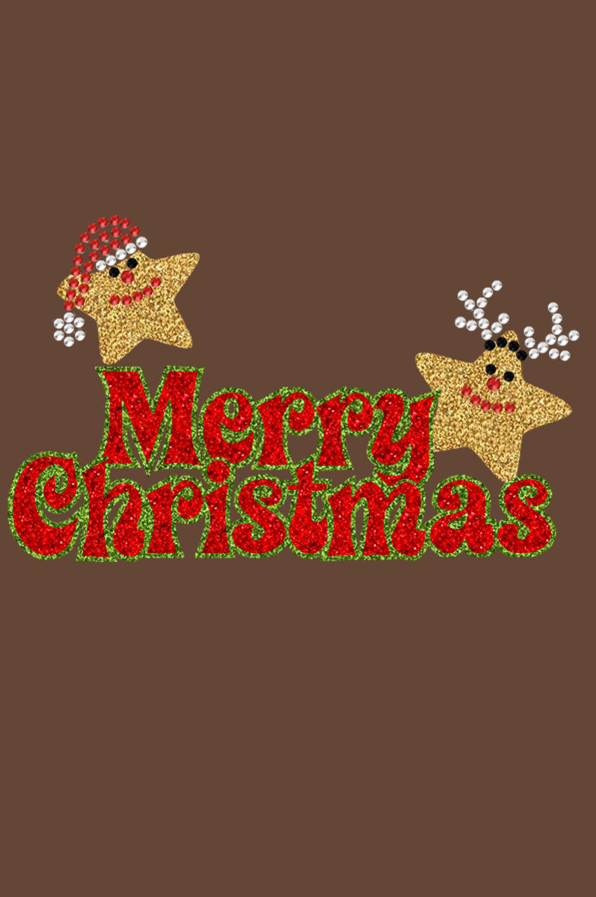 Merry Christmas Glitter Stars - Bandana Brown