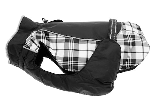 Alpine All-Weather Dog Coat - Black and White Plaid