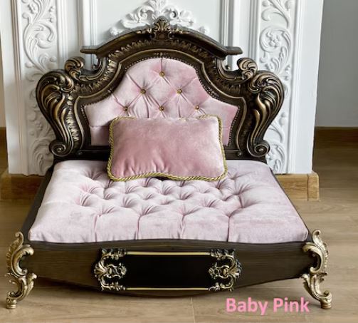 Luxury Baroque Pet Bed in Dark Walnut & Purple Baby Pink