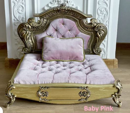 Luxury Baroque Pet Bed in Gold & Burgundy Baby Pink