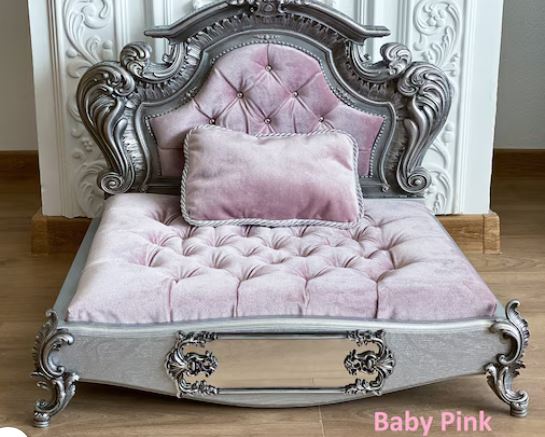 Luxury Baroque Pet Bed in Silver & Blue Violet Baby Pink