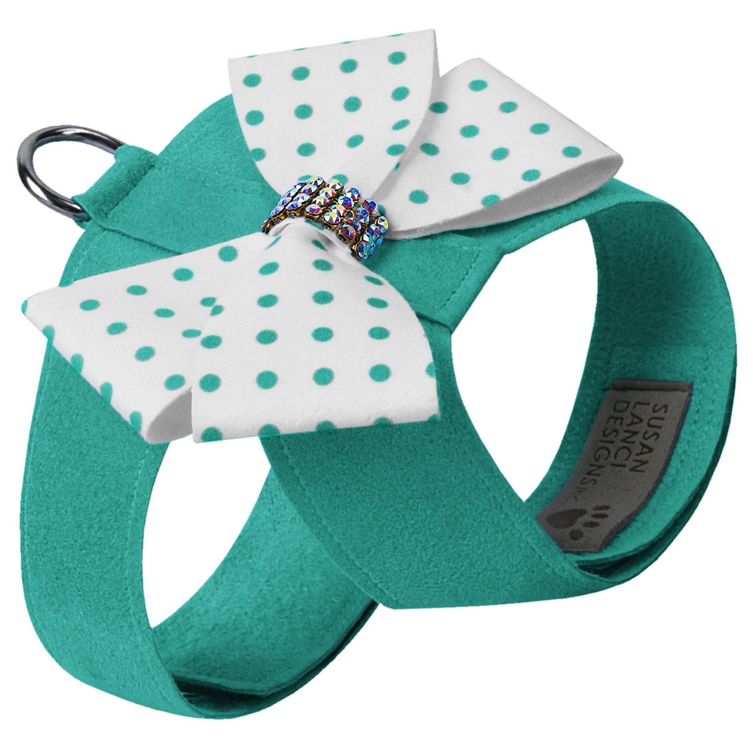 Bimini Polka Dot Nouveau Bow Tinkie Harness with Aurora Borealis Giltmore Bimini Blue