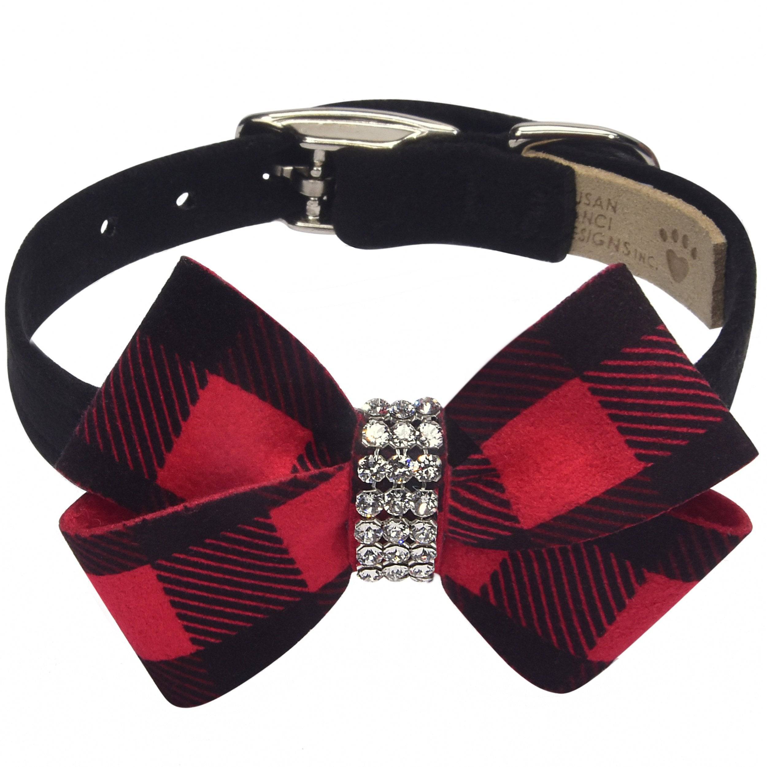 Red Gingham Nouveau Bow Collar Black