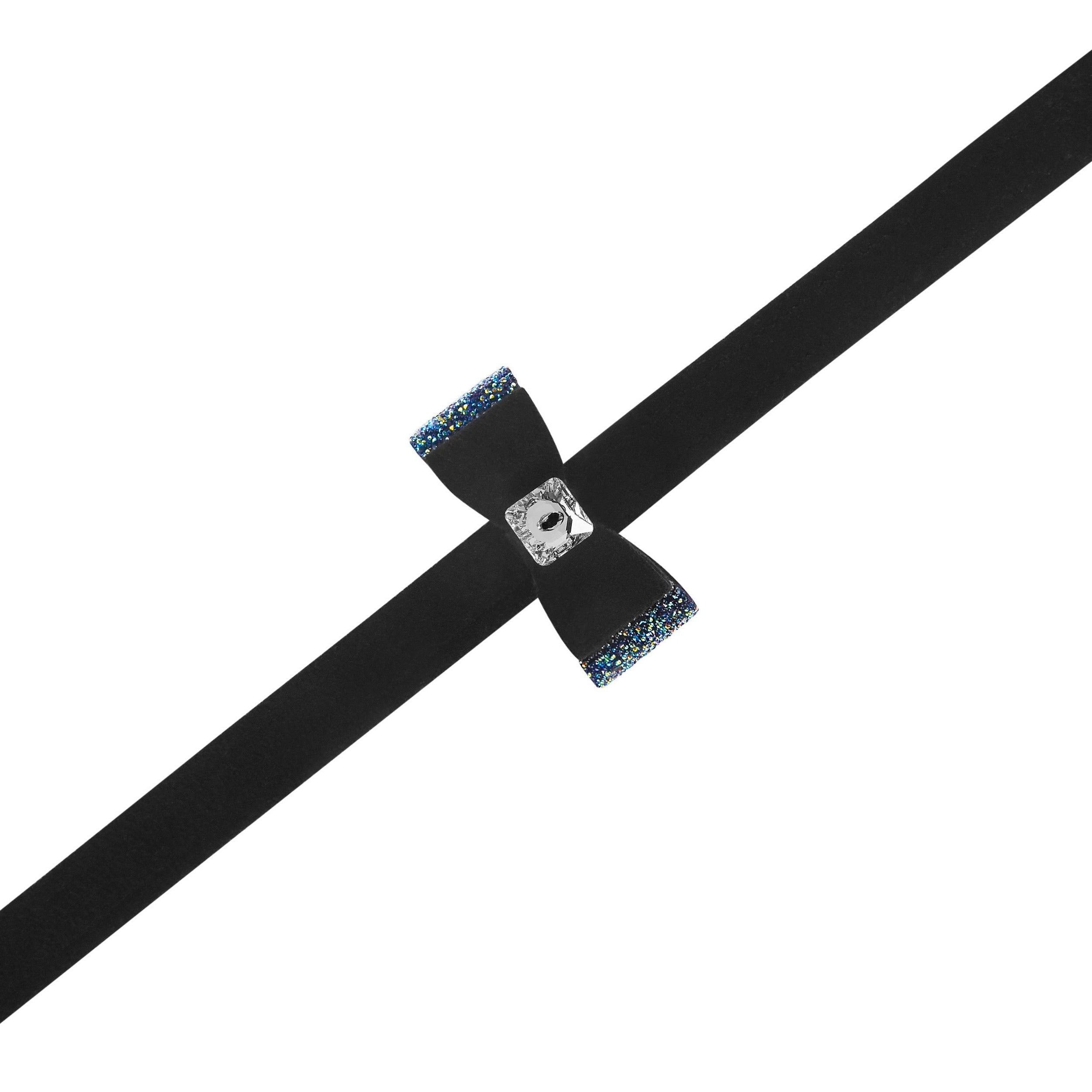 Aurora Borealis Crystal Stellar Big Bow Leash Black