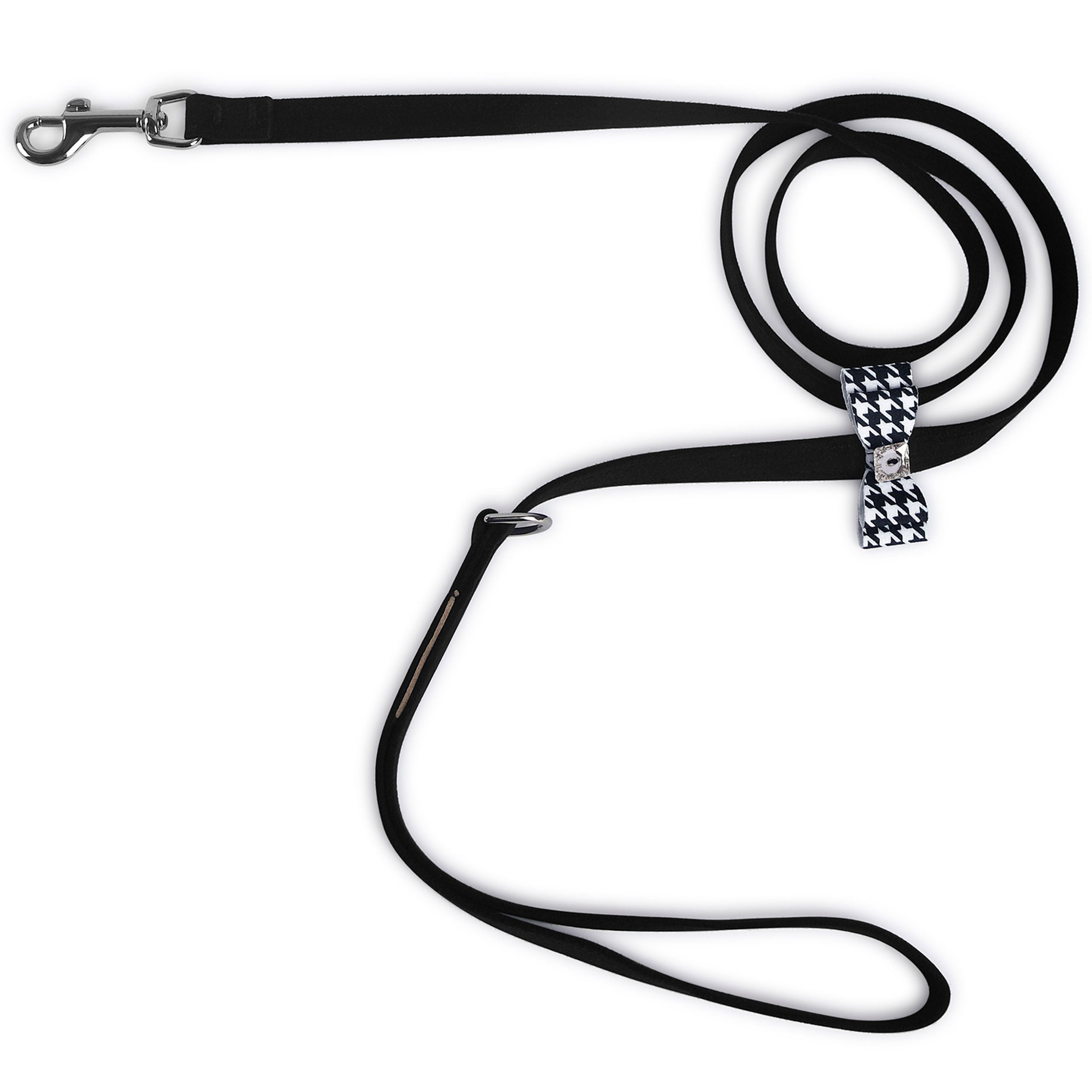 Black & White Houndstooth Big Bow Leash Black