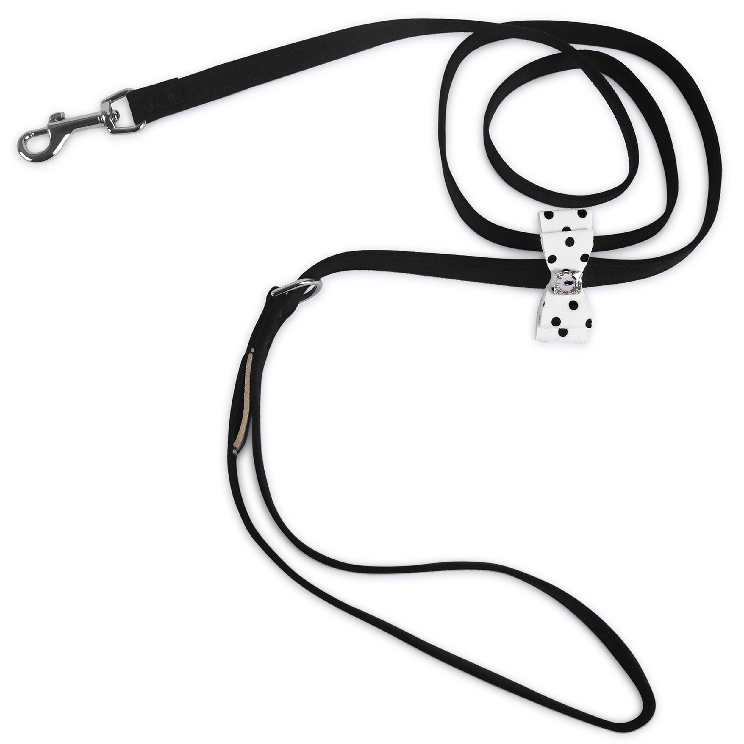 Black & White Polka Dot Big Bow Leash Black