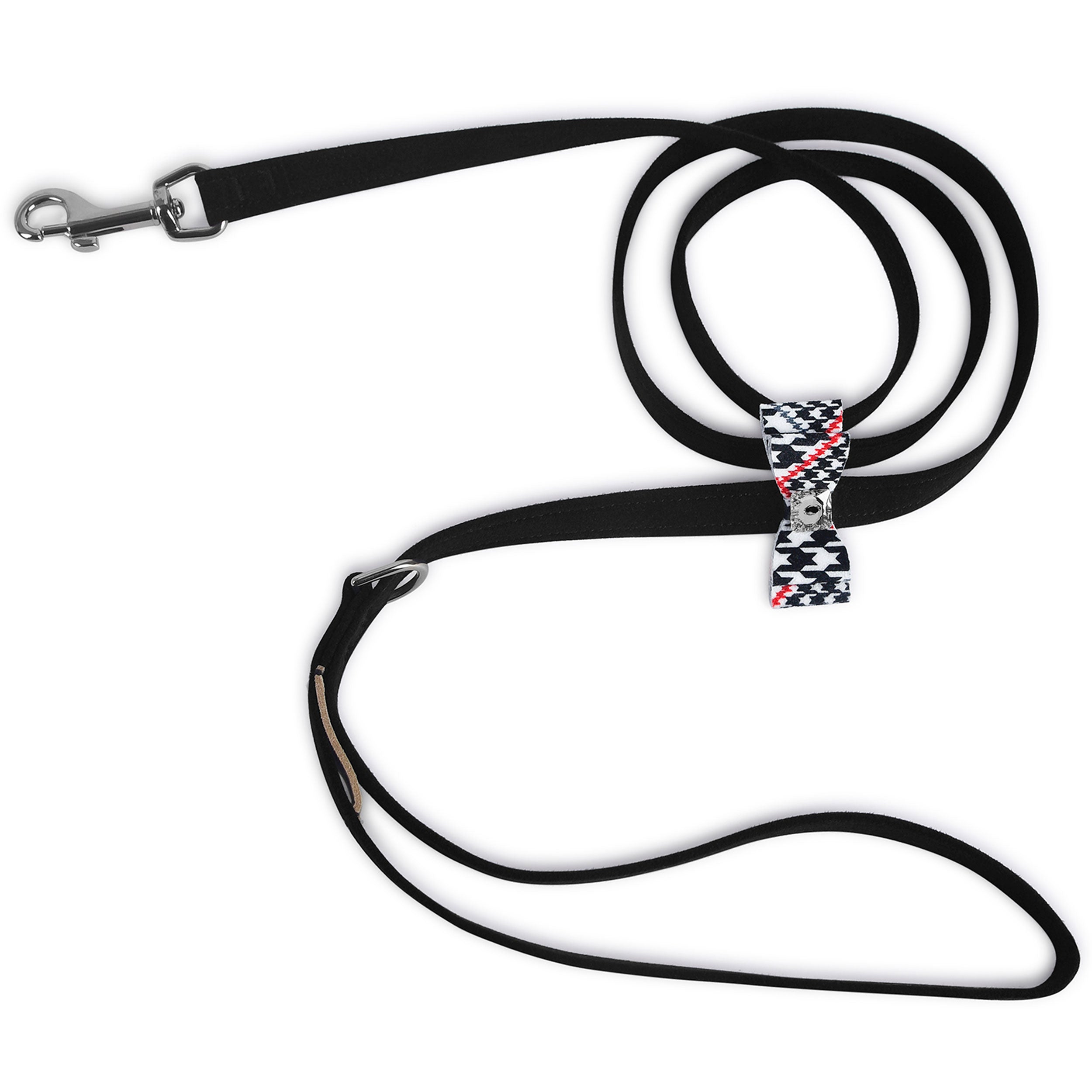 Classic Glen Houndstooth Big Bow Leash Black