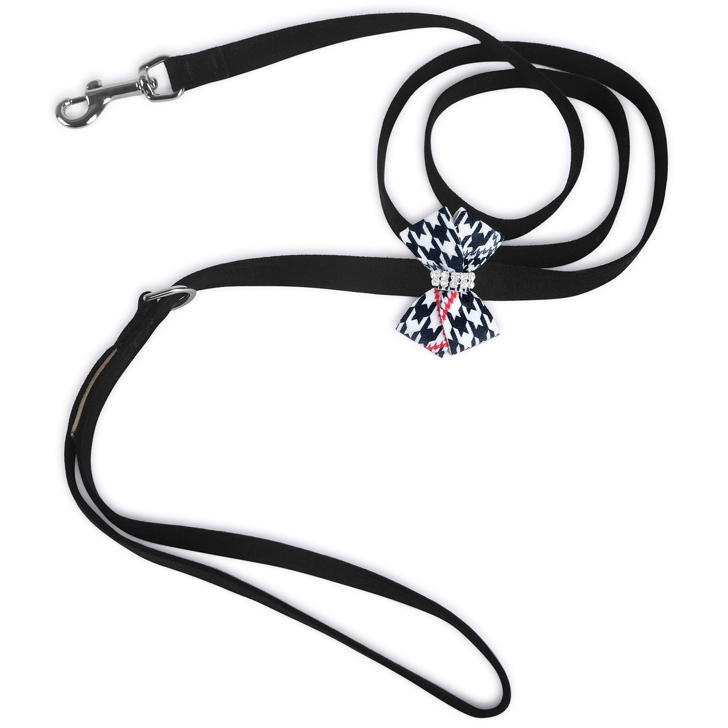 Classic Glen Houndstooth Nouveau Bow Leash Black