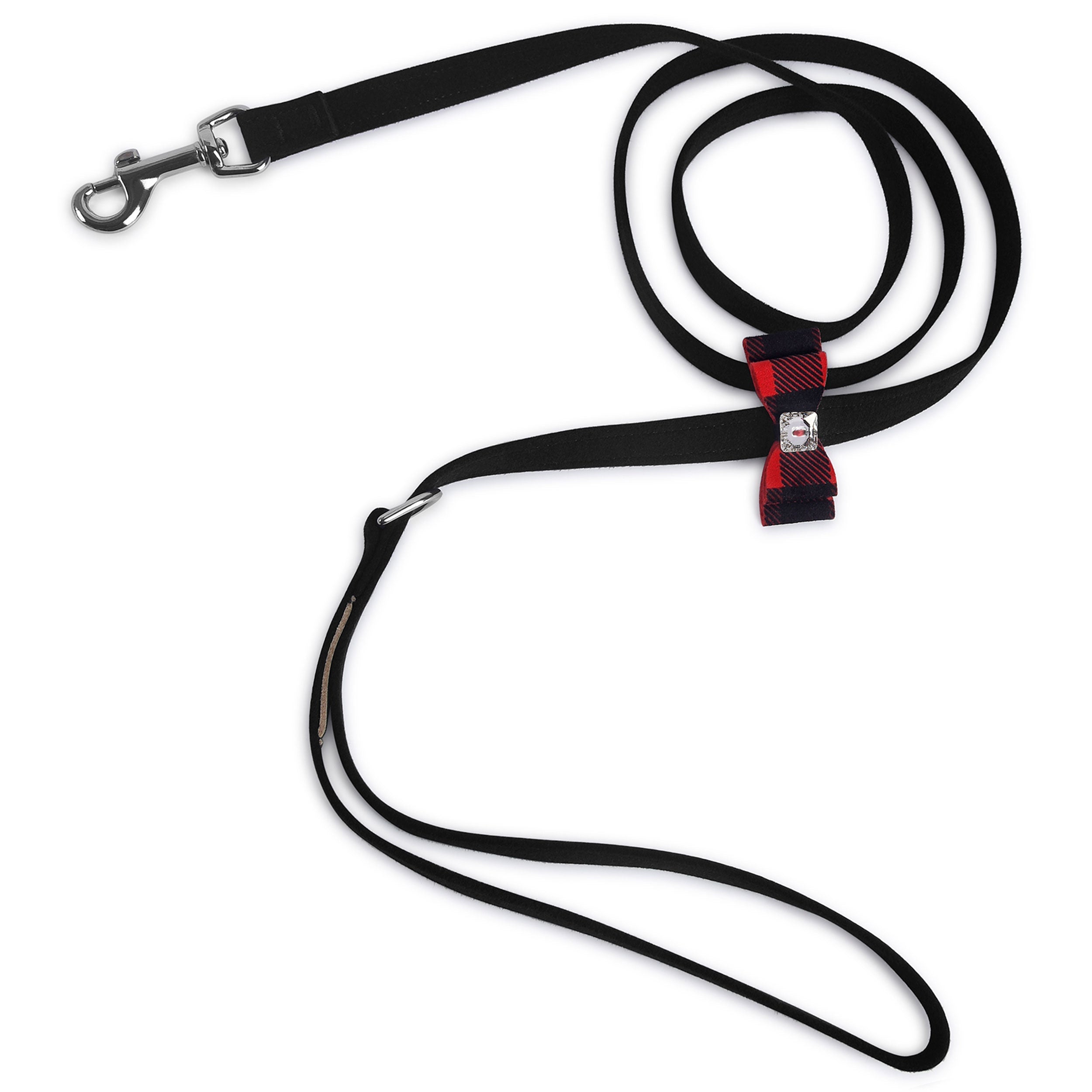 Red Gingham Big Bow Leash Black