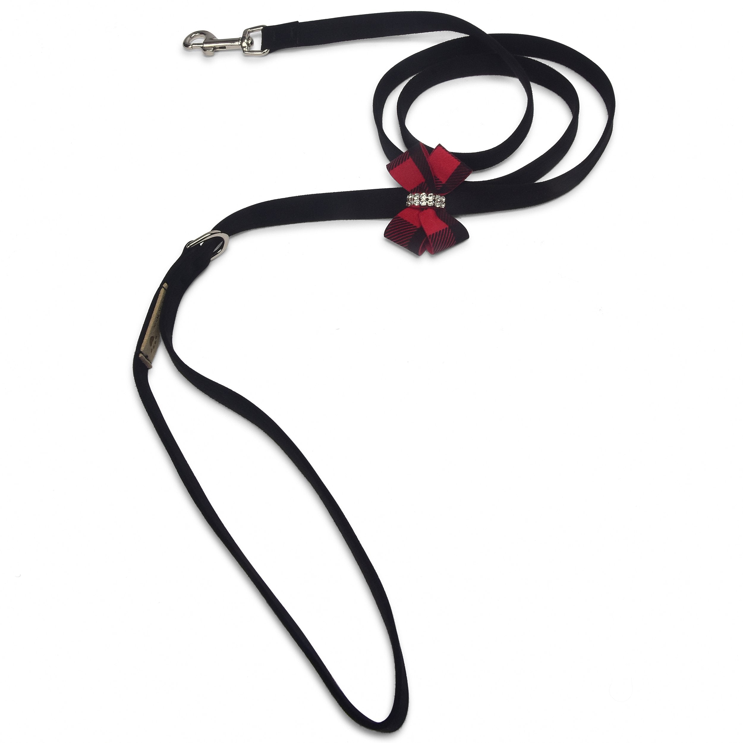 Red Gingham Nouveau Bow Leash Black