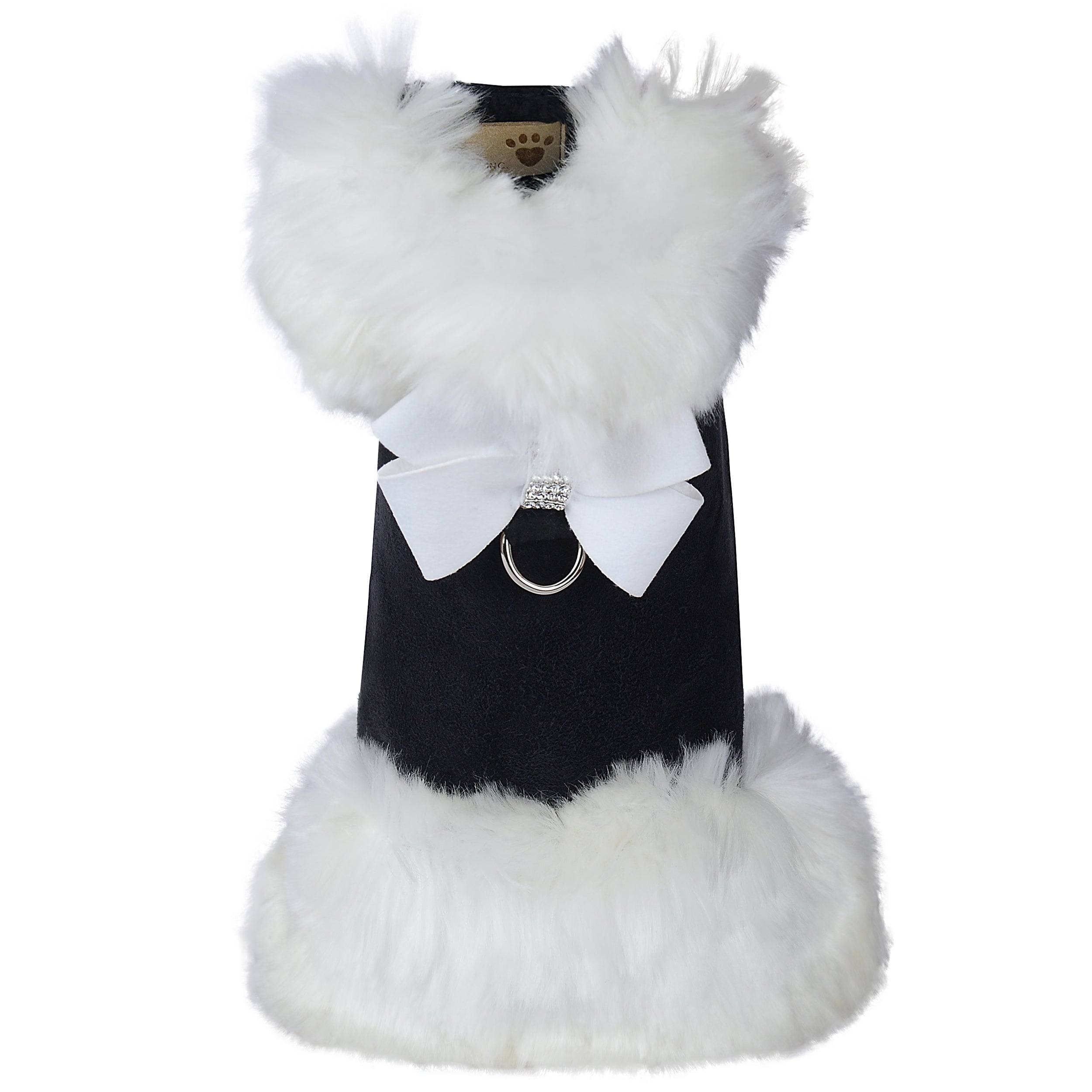 White Nouveau Bow White Fox Fur Coat Black