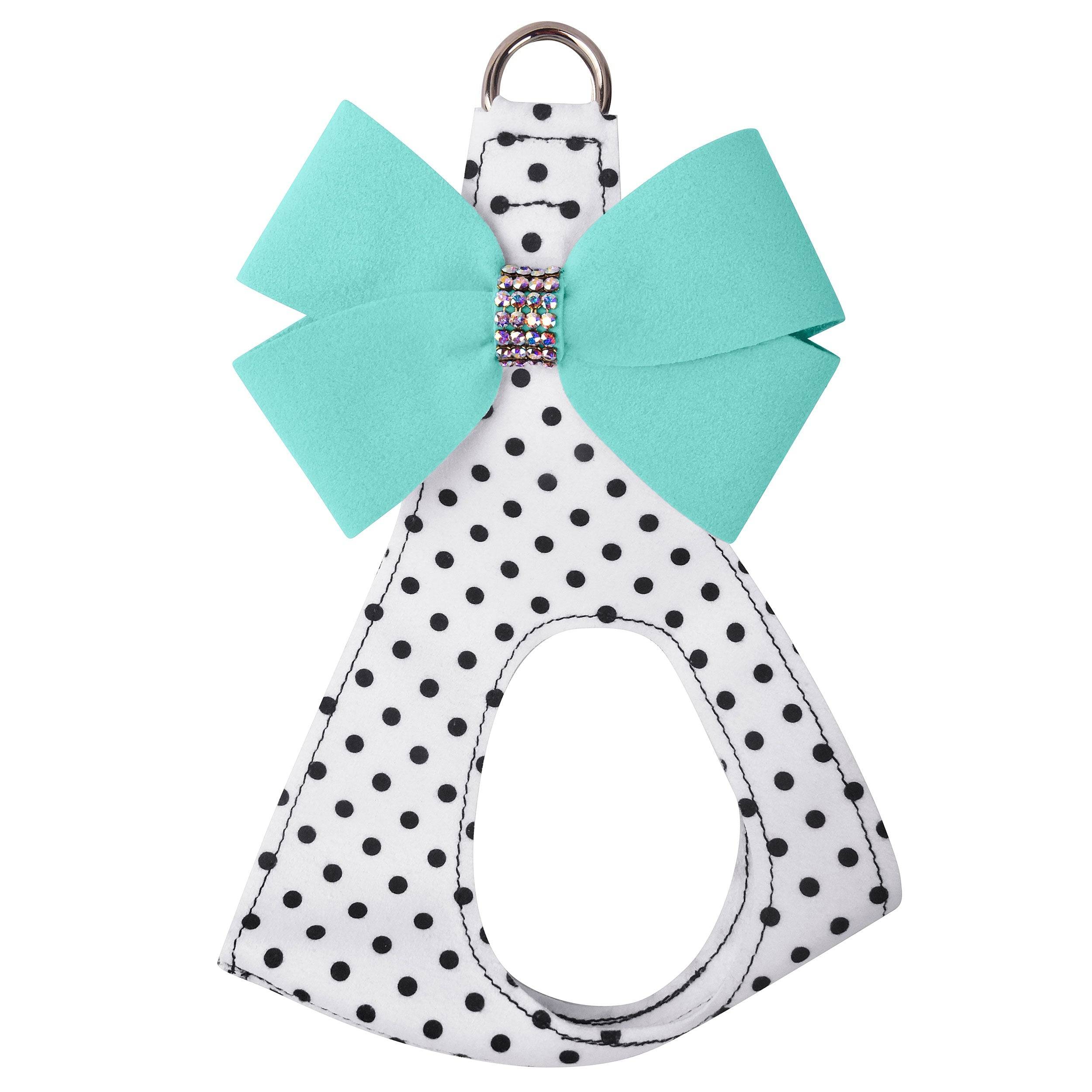 Tiffi Blue Nouveau Bow with Aurora Borealis Giltmore Step In Harness Black & White Polka Dot