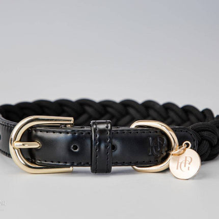 Dog Collar Black Plaited - Yellow Gold