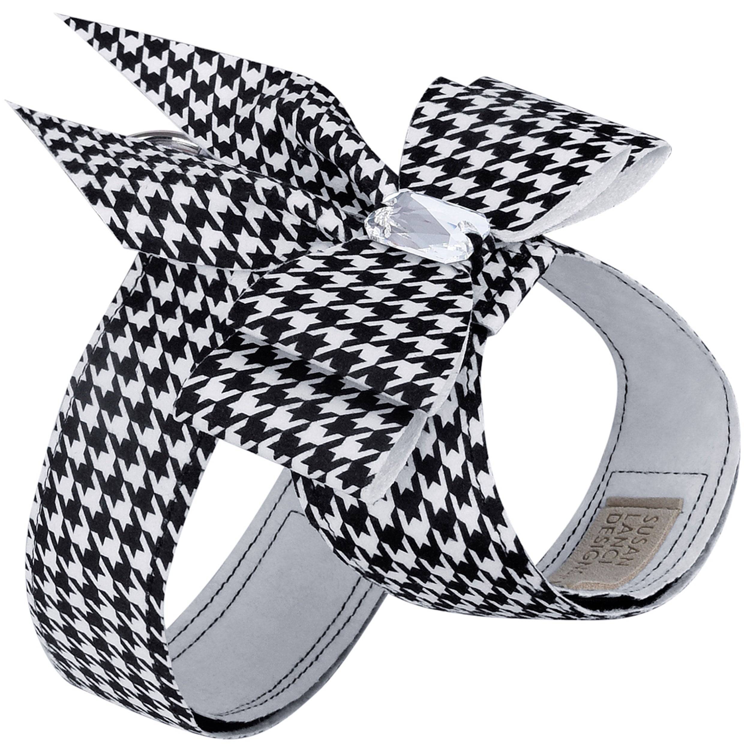 Houndstooth Double Tail Bow Tinkie Harness Black & White Houndstooth