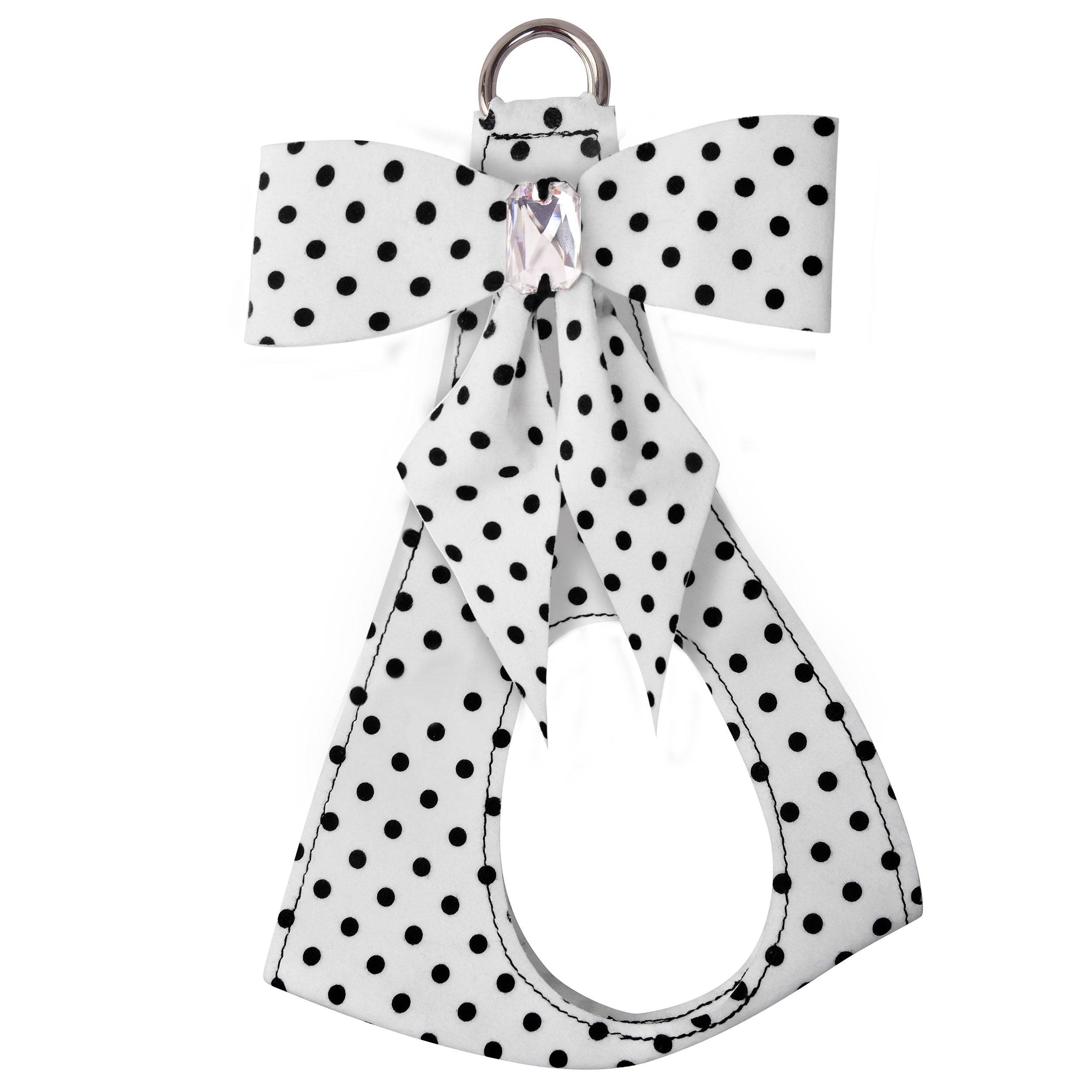 Polka Dot Tail Bow Step In Harness Black & White Polka Dot