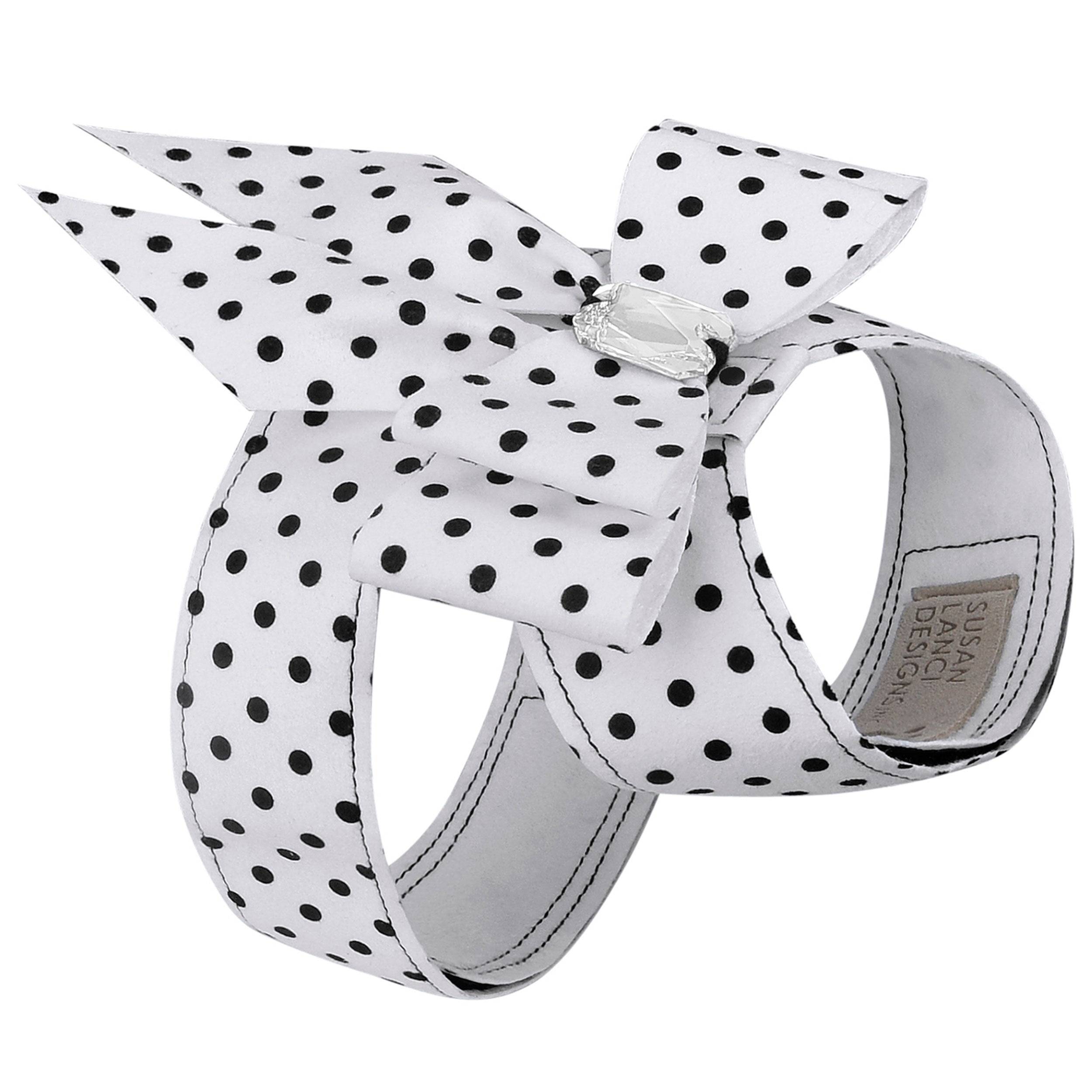 Polka Dot Double Tail Bow Tinkie Harness Black & White Polka Dot