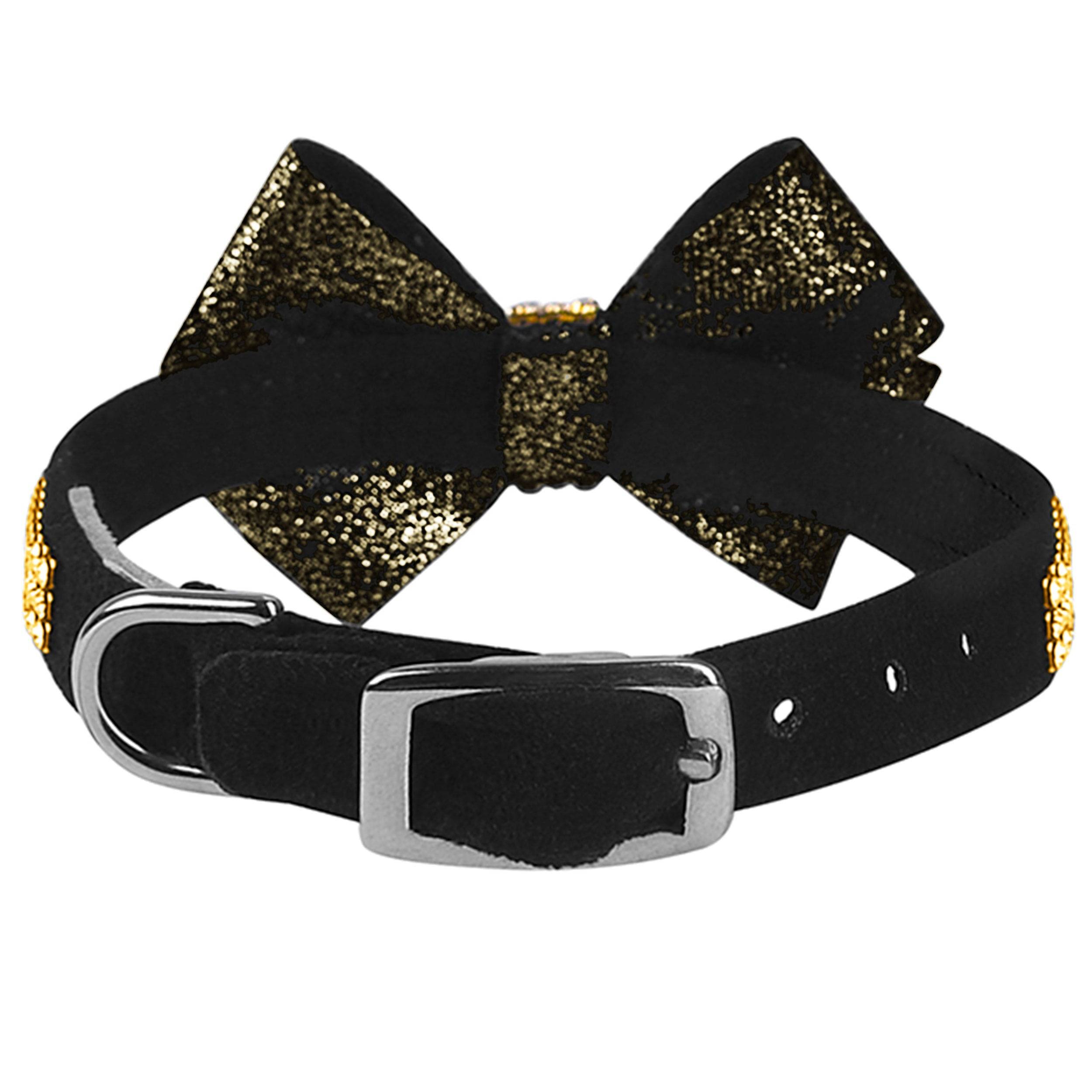 Black Glitzerati Nouveau Bow 3 Row Gold Giltmore Collar