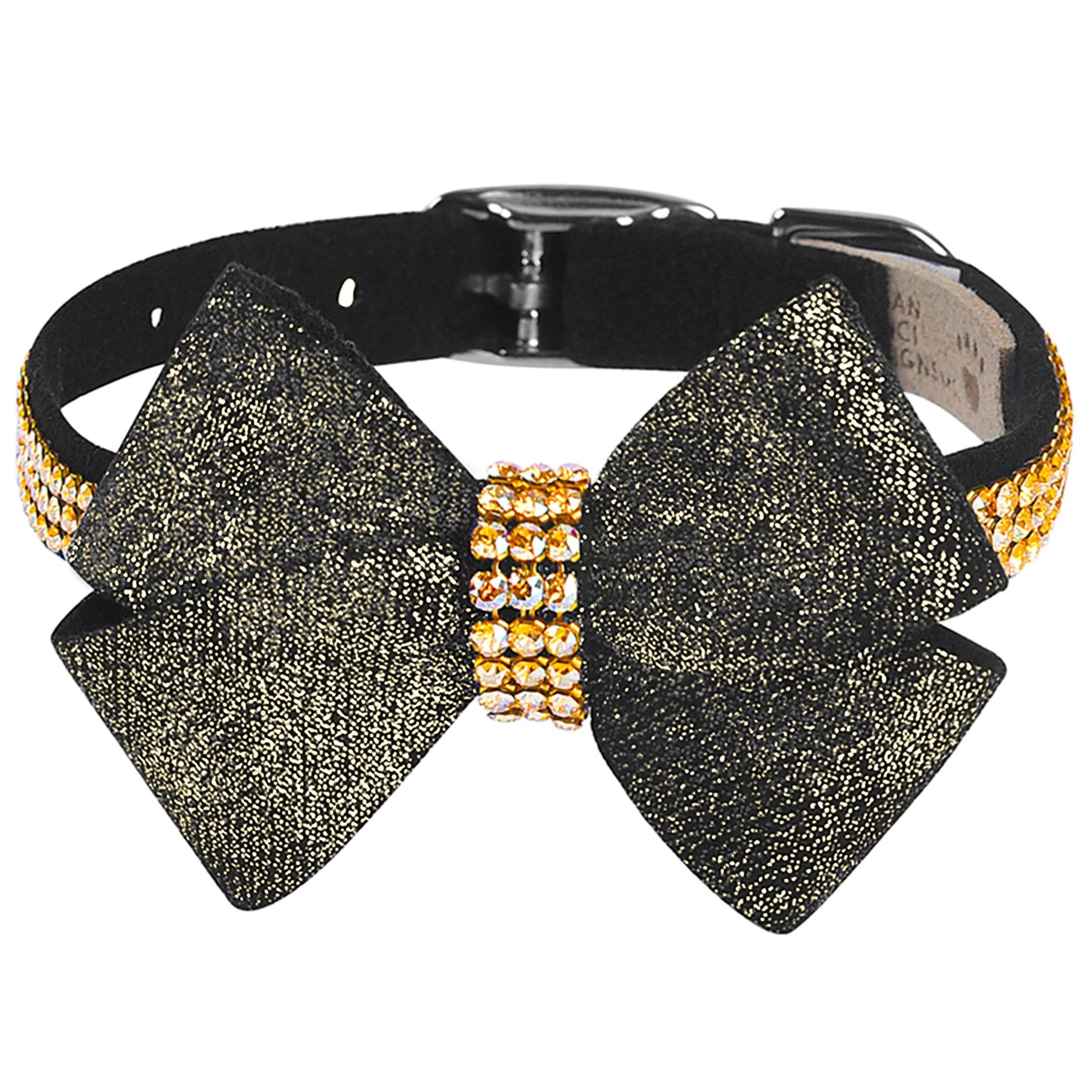 Black Glitzerati Nouveau Bow 3 Row Gold Giltmore Collar Black