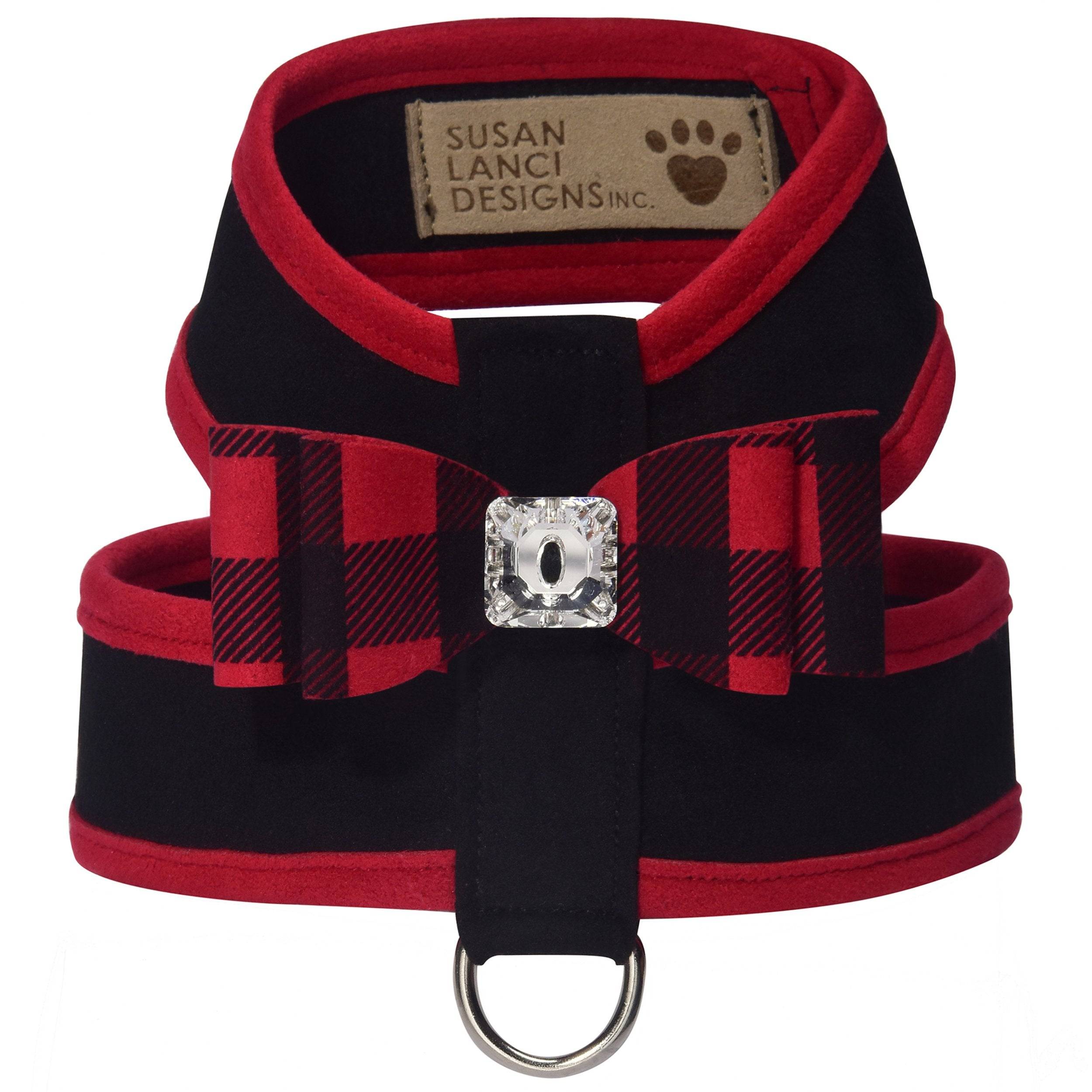 Red Gingham Big Bow Tinkie Harness with Red Trim Black