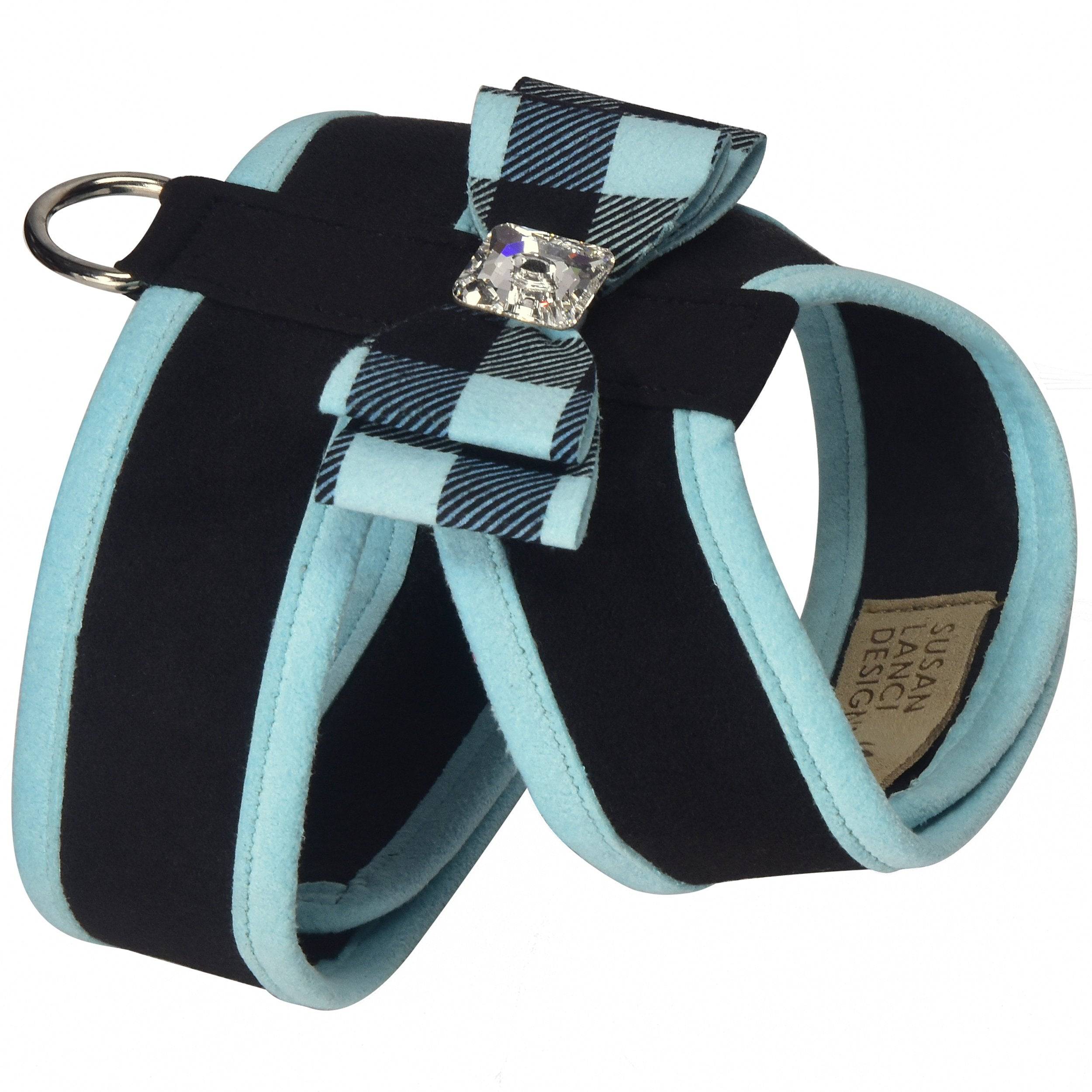 Tiffi Gingham Big Bow Tinkie Harness with Tiffi Blue Trim Black