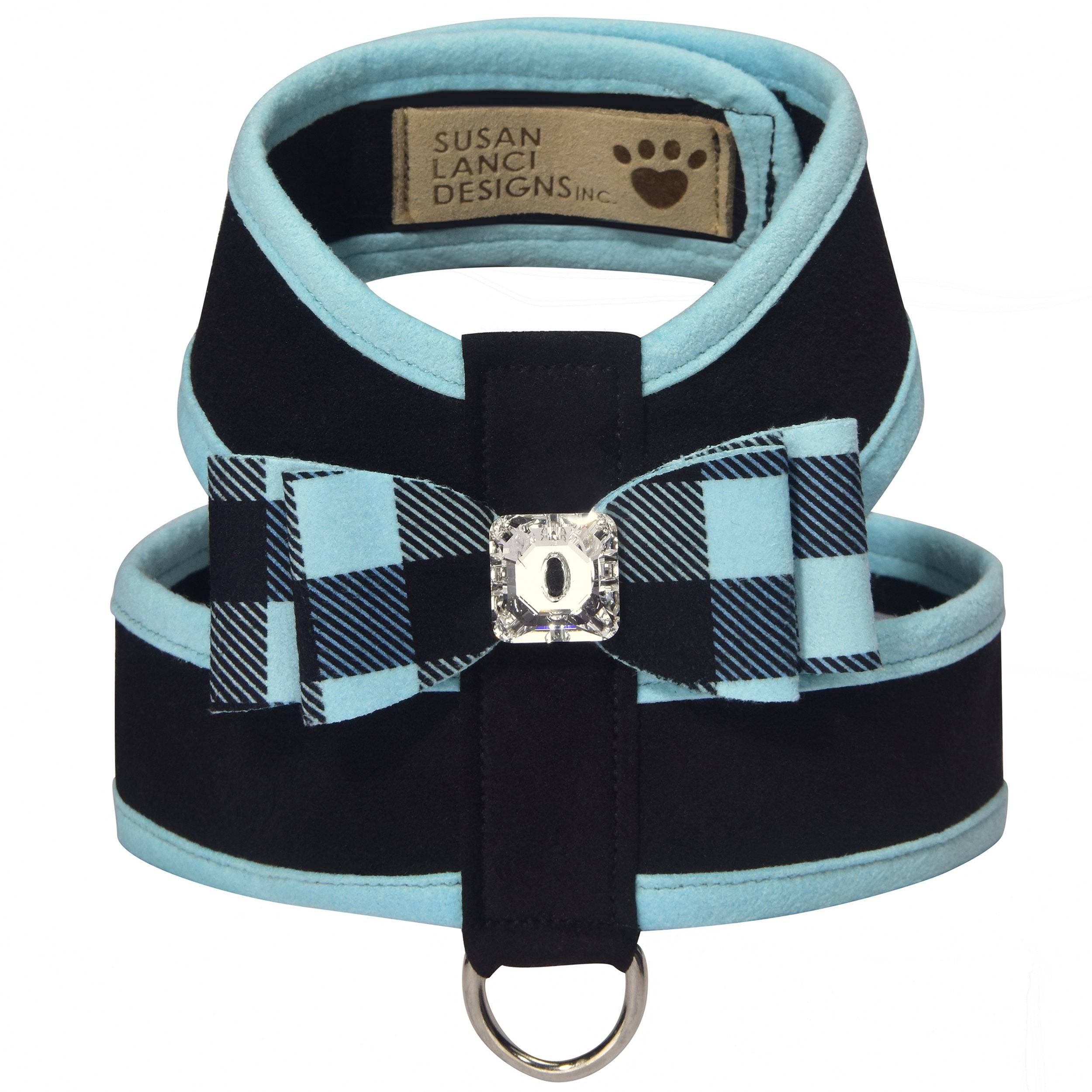 Tiffi Gingham Big Bow Tinkie Harness with Tiffi Blue Trim