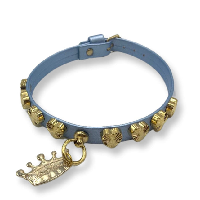 Fashion Collar and Chain Leash Set - Blue with Heart Studs