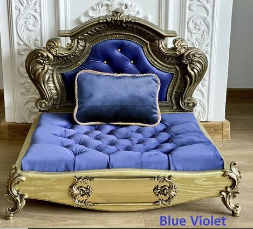 Luxury Baroque Pet Bed in Gold & Burgundy Blue Violet