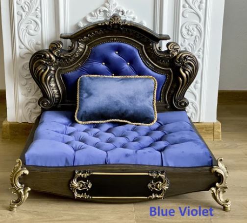 Luxury Baroque Pet Bed in Dark Walnut & Baby Pink Blue Violet