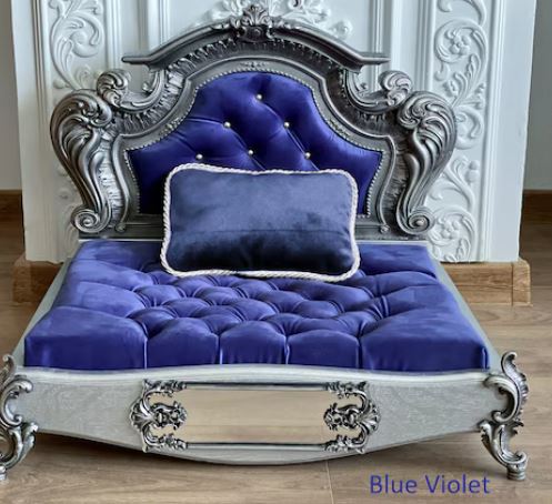 Luxury Baroque Pet Bed in Silver & Teal Blue Violet