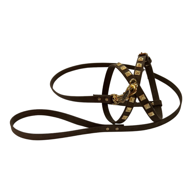 Fashion Dog Harness and Plain Leash Set -Brown Faux Suede