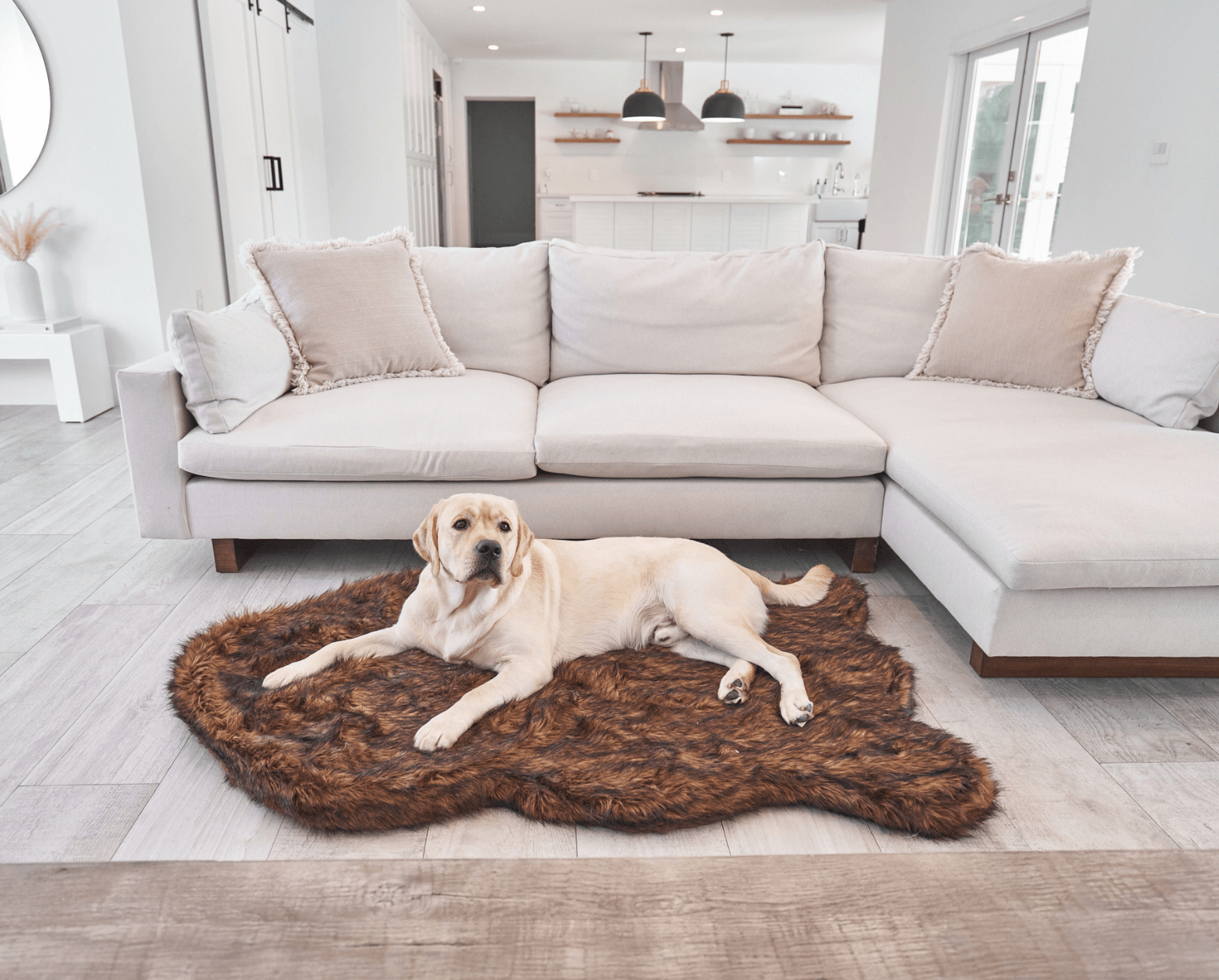 PupRug Faux Fur Orthopedic Dog Bed - Curve Brown