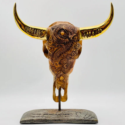 Buffalo with Gold Horns Skull Statue