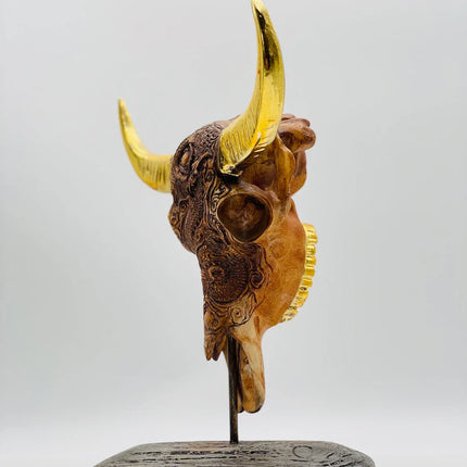 Buffalo with Gold Horns Skull Statue