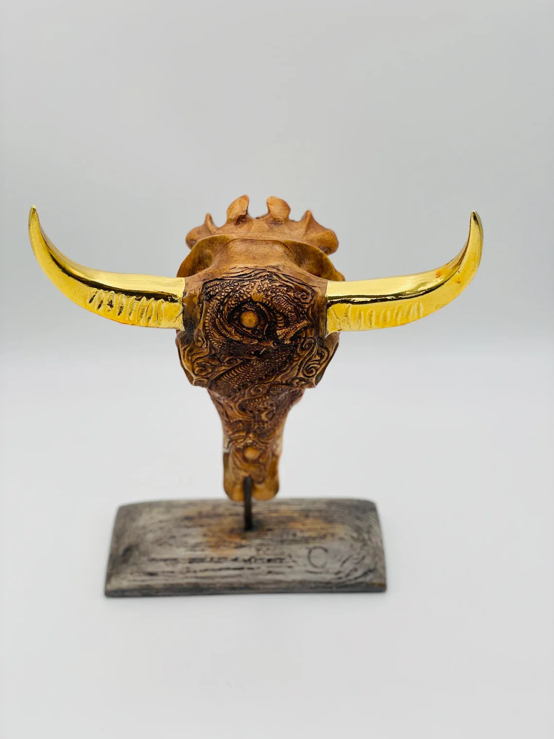 Buffalo with Gold Horns Skull Statue HT Animal Supply