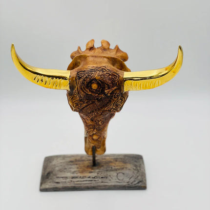 Buffalo with Gold Horns Skull Statue