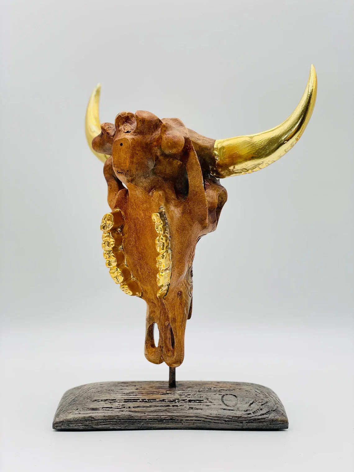 Buffalo with Gold Horns Skull Statue HT Animal Supply