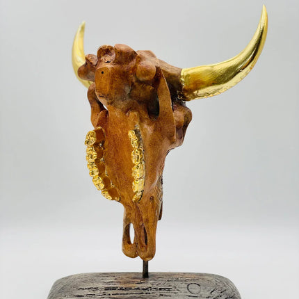 Buffalo with Gold Horns Skull Statue