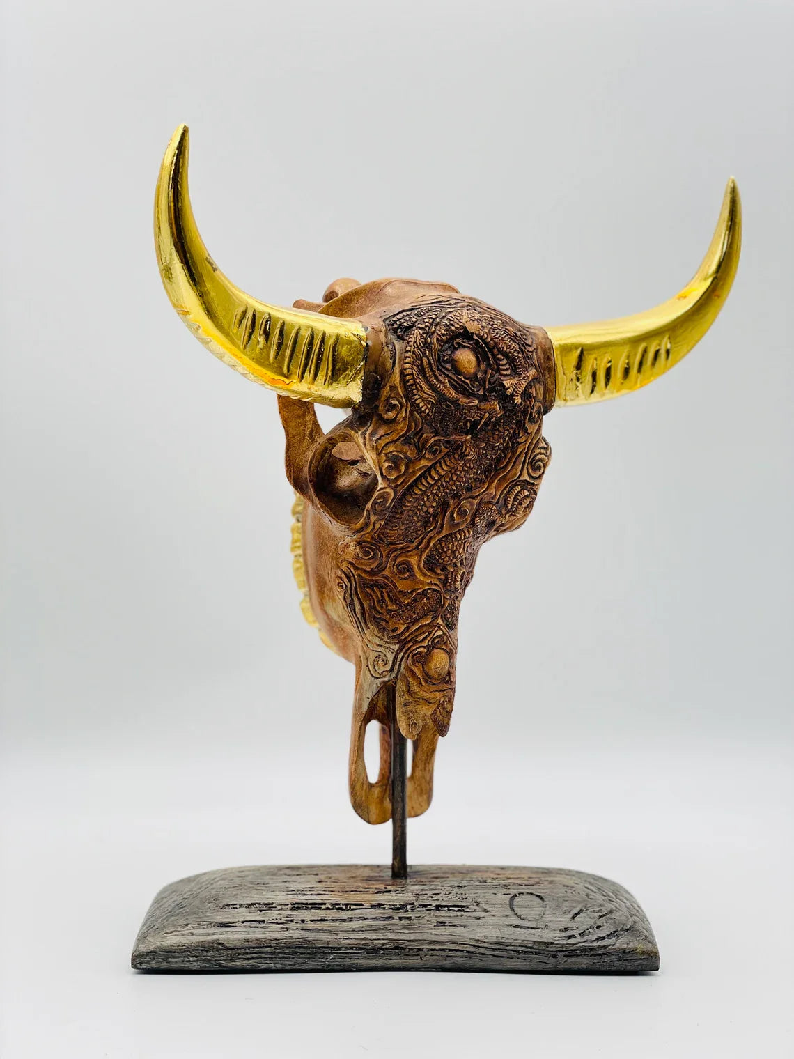 Buffalo with Gold Horns Skull Statue HT Animal Supply