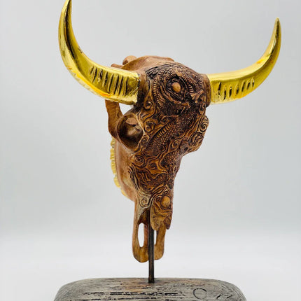 Buffalo with Gold Horns Skull Statue