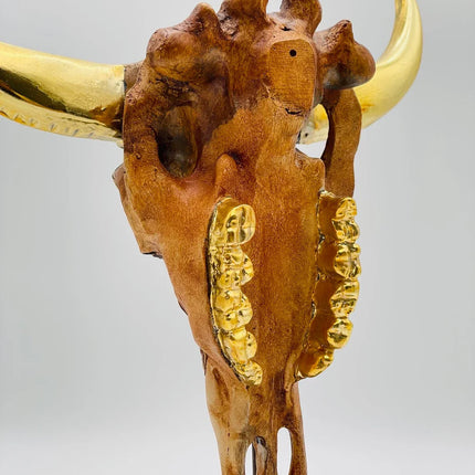 Buffalo with Gold Horns Skull Statue