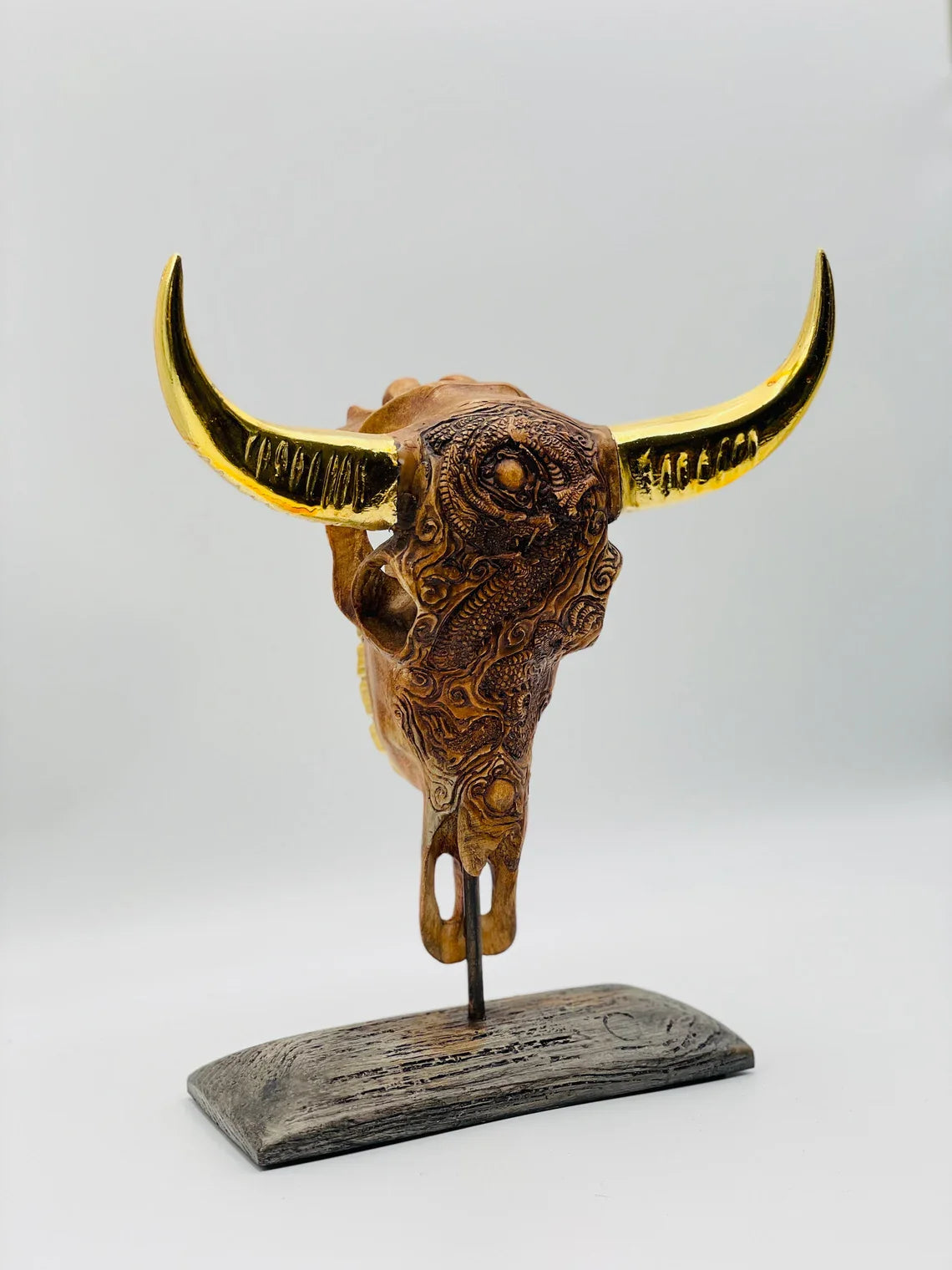 Buffalo with Gold Horns Skull Statue HT Animal Supply