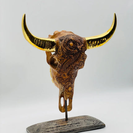 Buffalo with Gold Horns Skull Statue