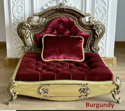 Luxury Baroque Pet Bed in Gold & Baby Pink Burgundy Red