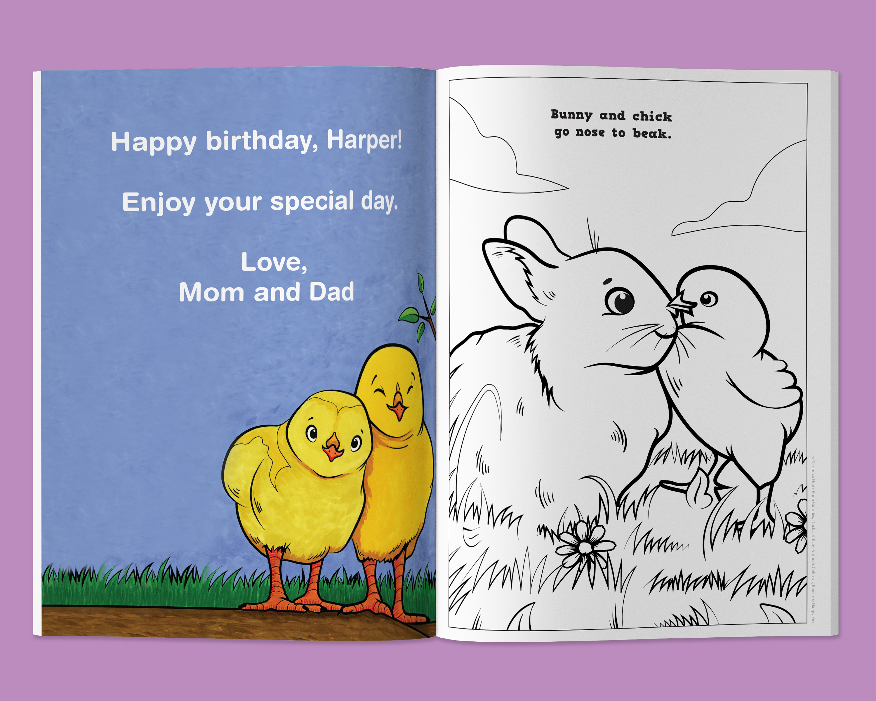 Bunnies, Ducks, and Baby Animals Coloring Book Customized