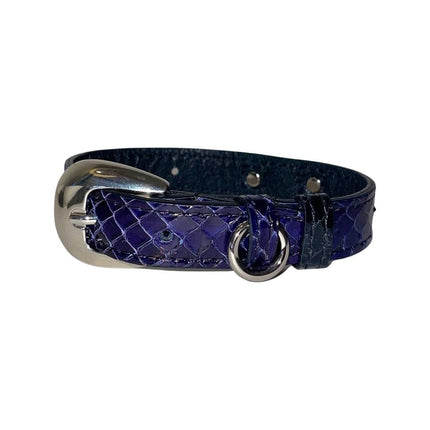 XS/S 7”-14” Navy Blue Custom Snake Collar/Custom Silver Oval Italian Hardware