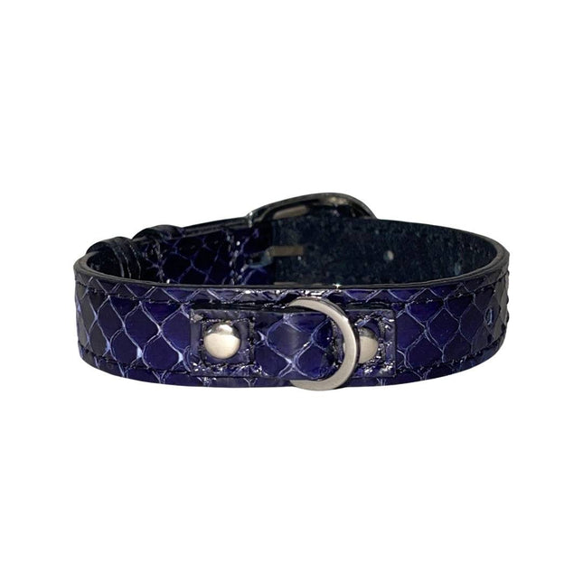 XS/S 7”-14” Navy Blue Custom Snake Collar/Custom Silver Oval Italian Hardware